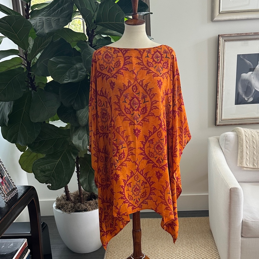 Eskandar Vibrant Orange Print Top/Dress Size 1/L